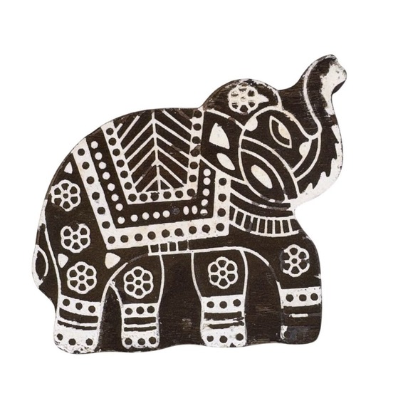 Hand Carved Wooden Elephant Wall Hook Coat Hanger Dark Brown White Decorative - Picture 2 of 6